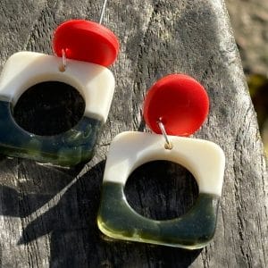 Green Round Square Earrings