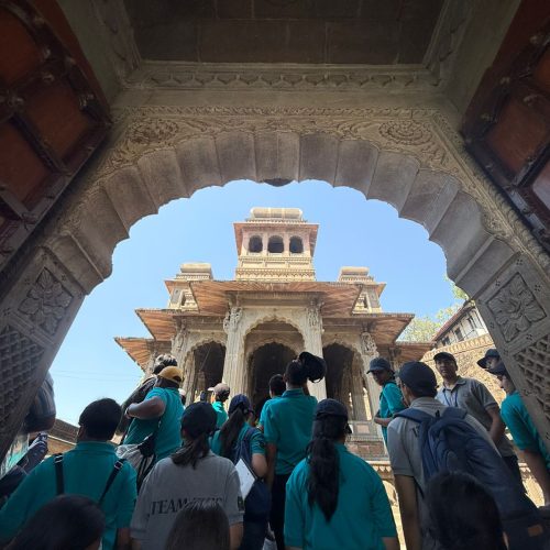 Students exploring a temple in India