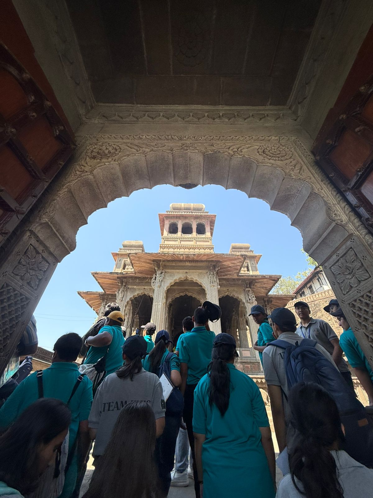 Students exploring a temple in India
